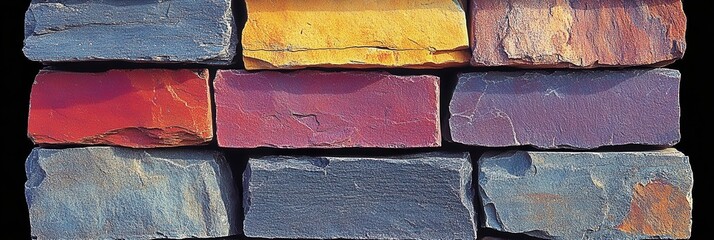 A Close-Up of a Wall Made From Variously Colored and Textured Stone Slabs