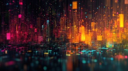 Fototapeta premium Abstract digital city skyline with vibrant colors and a futuristic feel.