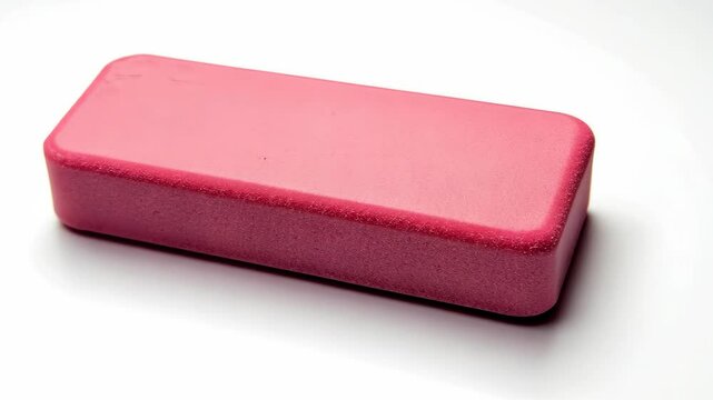 A pink eraser, likely used for pencil marks, sits on a white surface