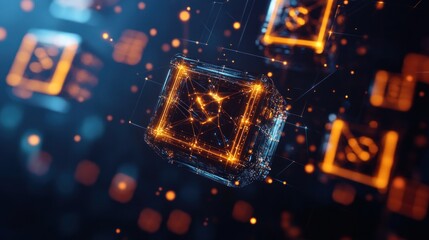 Illustration of non-fungible NFT tokens for isometric transmission of blockchain digital data