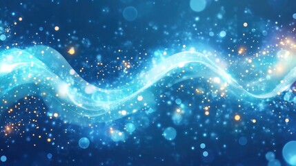 Digital wave pattern with glowing white lines on blue background, tiny lights, dynamic modern design