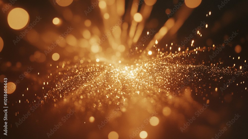 Poster radiant golden sparks and particles illuminating the dark background in a mesmerizing display