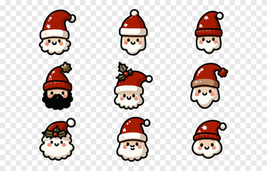  Set of vector Christmas hats. Christmas hats png. Christmas hats in different designs. Santa Claus hat png.