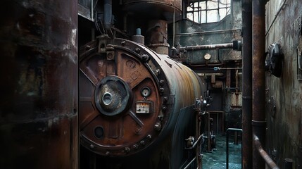 Fototapeta premium Rusted Industrial Machinery in Abandoned Factory