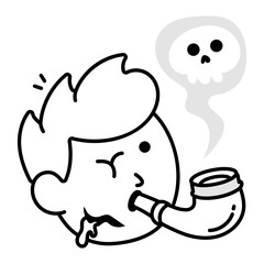 A scary character smoking cigar, a doodle style icon 