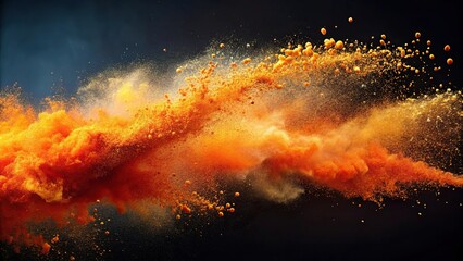 orange particles flying colored powder in the air isolated Worm's Eye View