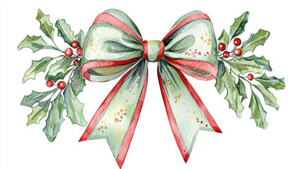 Cheerful Christmas bow with mistletoe accents, perfect for festive decor