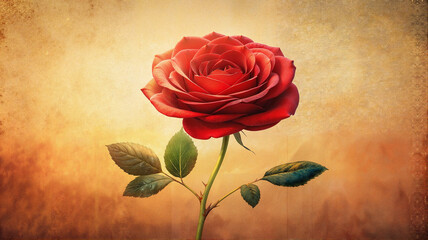 Single red rose on vintage background