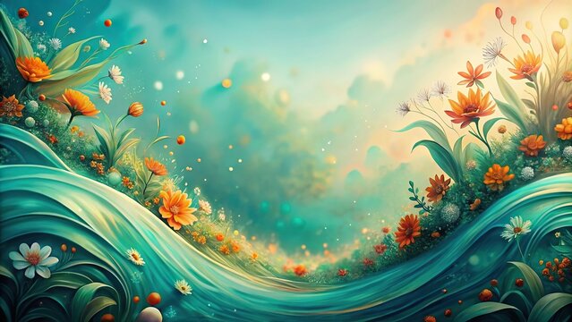 Organic spring background with vintage vibe featuring teal and orange waves Worm's Eye View