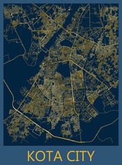 Kota India City Map Blue Background
