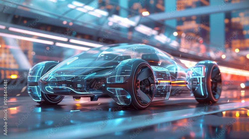 Poster futuristic autonomous vehicle with transparent body and advanced tech