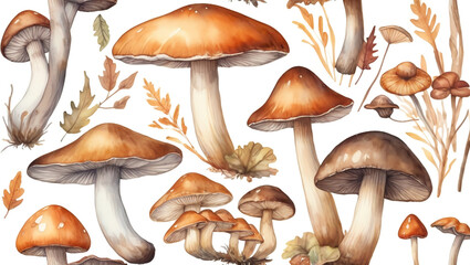 Isolated wild forest mushroom, watercolor illustration