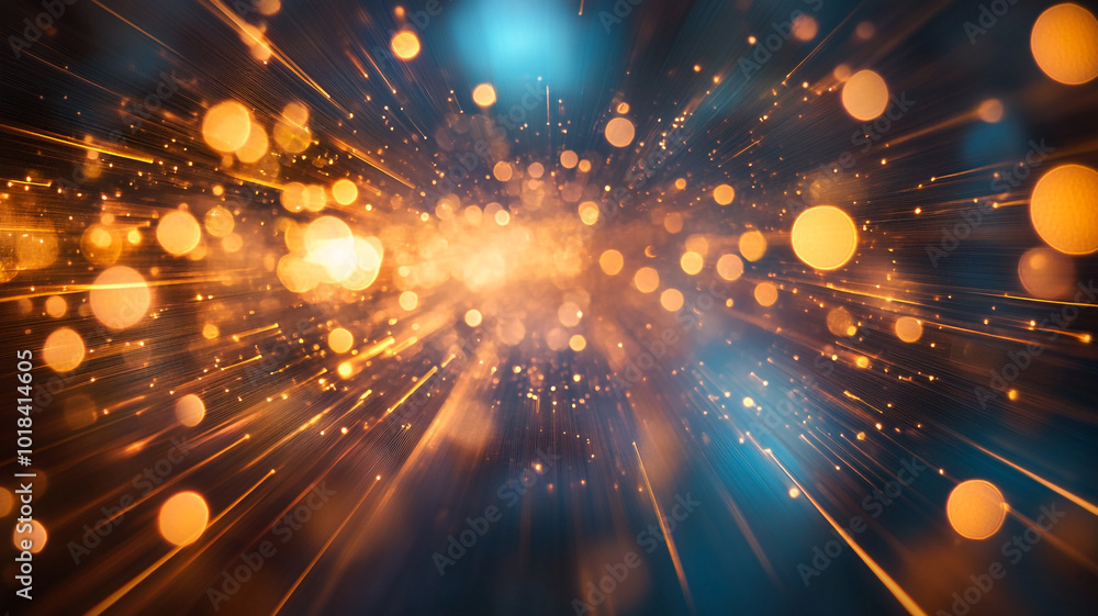Poster bright orbs and light streaks create an abstract explosion of color in a dark background