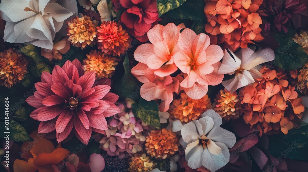 Poster a close-up of blooming flowers framed by intricate geometric patterns, emphasizing the contrast betw