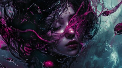 Surreal Woman with Liquid Hair: A Dreamlike Abstract Artwork
