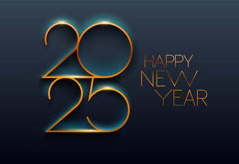 New year 2025. Elegance greeting card design with golden numbers on black background.