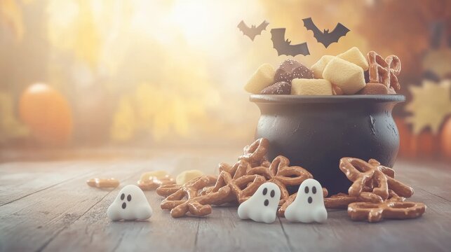 Halloween fondue night with a bubbling cauldron of melted chocolate