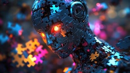 Futuristic robot with colorful puzzle pieces, AI generated image