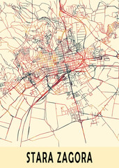 Stara Zagora Bulgaria city map beige