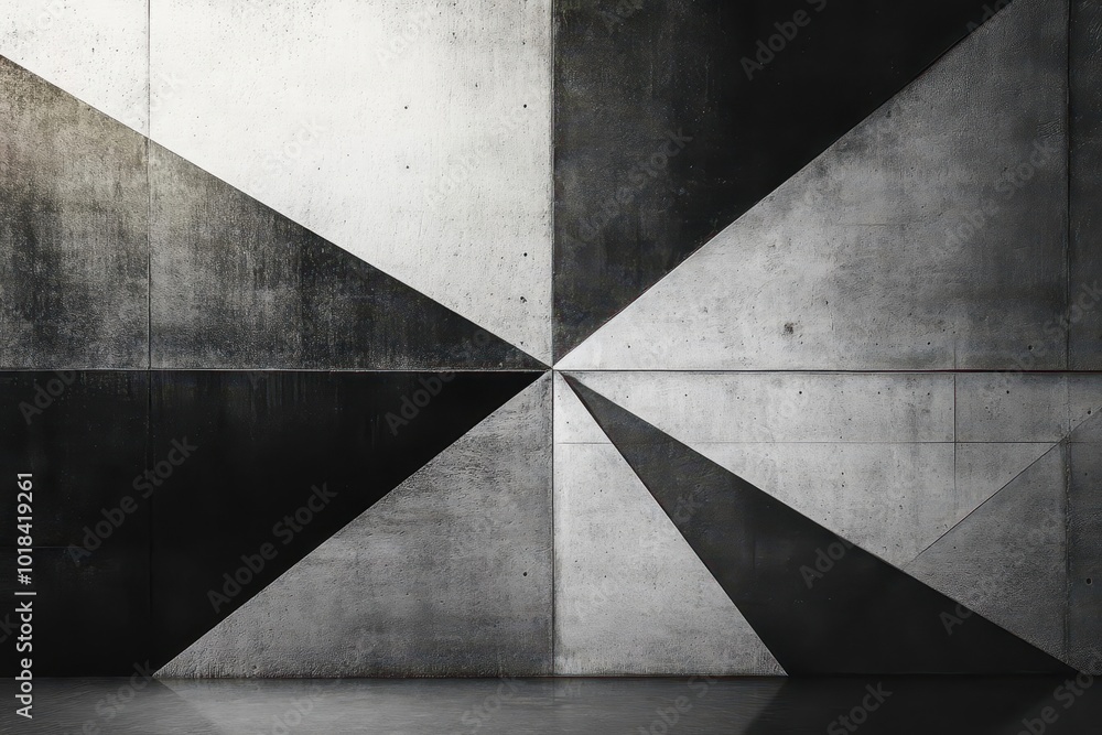 Poster black and white abstract of modern wall facade, featuring sleek lines and sharp angles with a minima