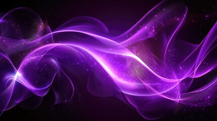 Flowing purple curves and glowing lines form an abstract business-themed background.