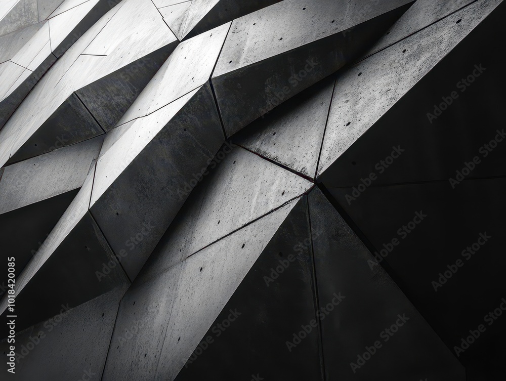 Poster abstract architectural pattern, close-up view of a ventilated facade made of triangles with sleek ed