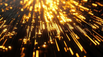 Golden light rays focused on a 3D stage, brightening the scene amid a deep black backdrop.