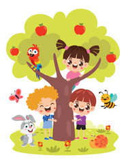 Cartoon Children Playing At Tree