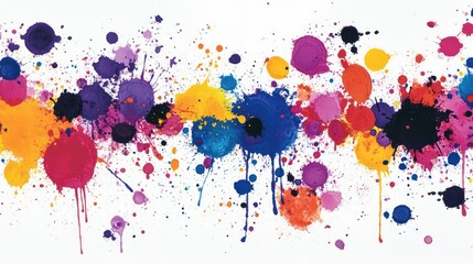 Ink splashes in bold colors, isolated on white, creating a dramatic and expressive abstract pattern.