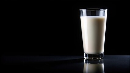 Fresh milk in glass on black background isolated Low Angle