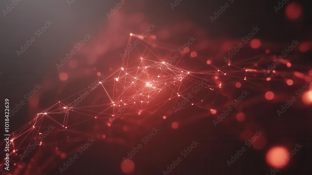 Aufkleber abstract red network with glowing nodes, representing digital connections and technology in a vibran