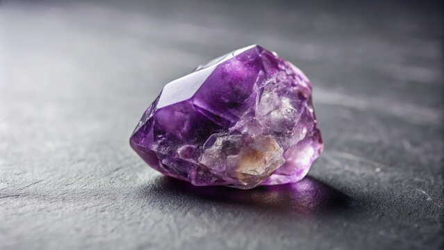 Natural stone purple amethyst on a gray background minimalist