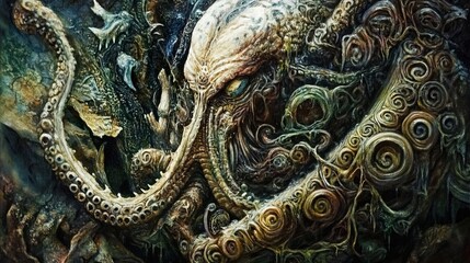 Surreal Tentacle Monster: A Dark and Twisted Fantasy Painting