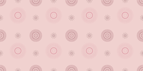 Pattern of mandalas on a colored background. Seamless pattern. A repeating pattern with large geometric circles with flower elements