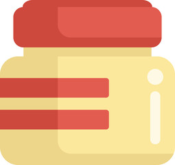 Yellow cosmetic jar with red cap for cream or body lotion is standing on white background