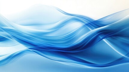 Fototapeta premium Smooth blue wave patterns flowing horizontally, with a vibrant abstract style and dynamic feel.