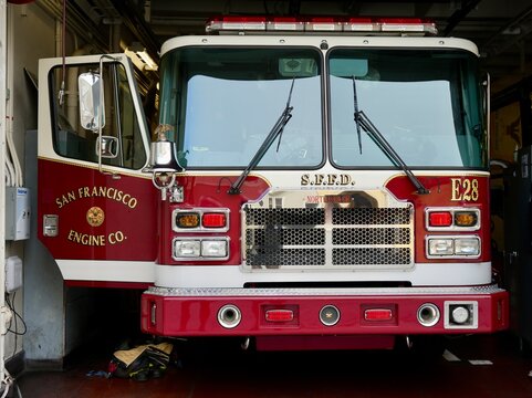 San Francisco Fire Department Engine 28 at North Beach - Telegraph Hill. San Francisco, California, USA. September 2024. 