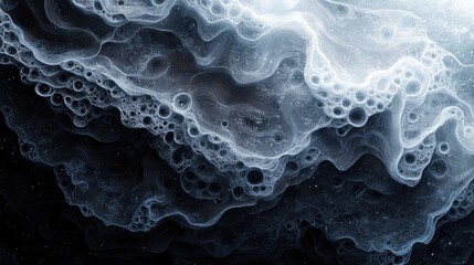 Abstract oxygen bubbles underwater Air bubbles against a dark backdrop Isolated water bubbles featuring a black and white aesthetic