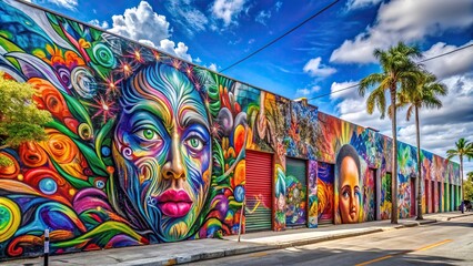 Graffiti art on street wall in Wynwood area Miami Florida
