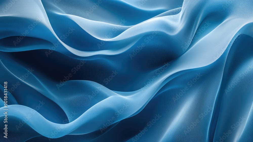 Poster vibrant blue abstract wave patterns flowing horizontally, forming a dynamic background with smooth c