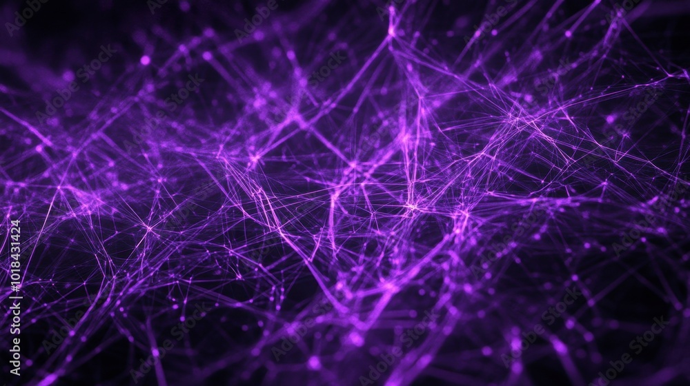 Poster an array of glowing purple lines crossing and weaving, forming a complex network on a dark backgroun