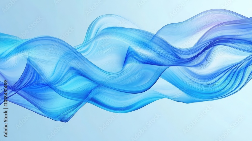 Aufkleber vibrant blue abstract wave patterns flowing horizontally, forming a dynamic background with smooth c