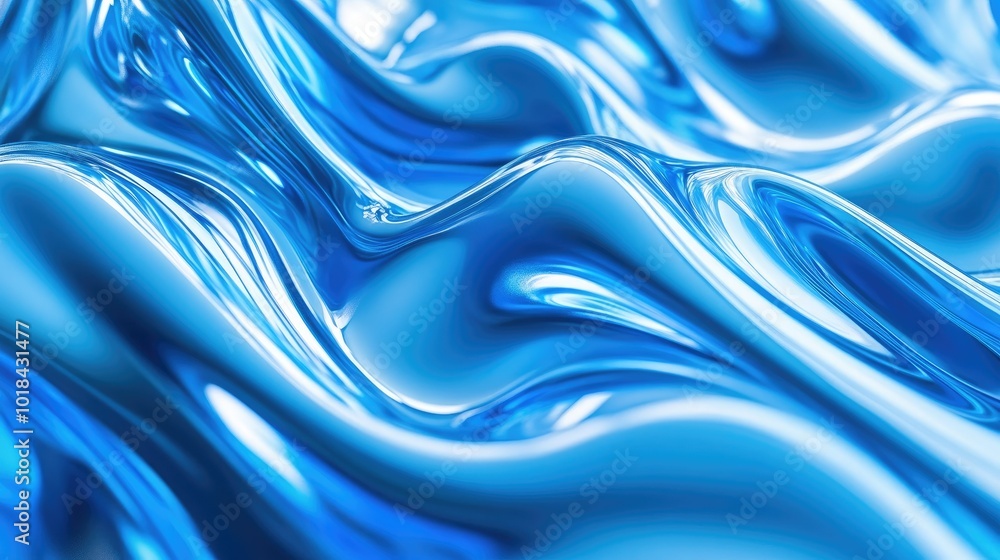 Poster vibrant blue abstract wave patterns flowing horizontally, forming a dynamic background with smooth c