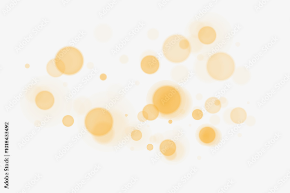 Poster sparkling golden particles, glowing bokeh lights isolated on dark transparent background
