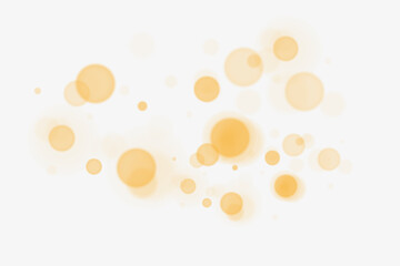 Sparkling golden particles, glowing bokeh lights isolated on dark transparent background