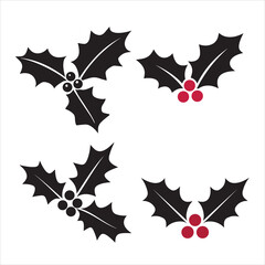 set of vector christmas holly silhouette, leaf