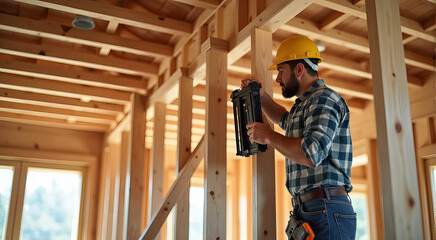 A man in a hard hat is working on a construction site