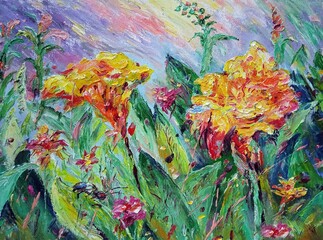 original oil painting color petal flower	