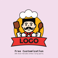 Simple Vector Chef mascot logo design. cookware, food logo, cook, illustration, chef, cartoon, business, mascot, professional