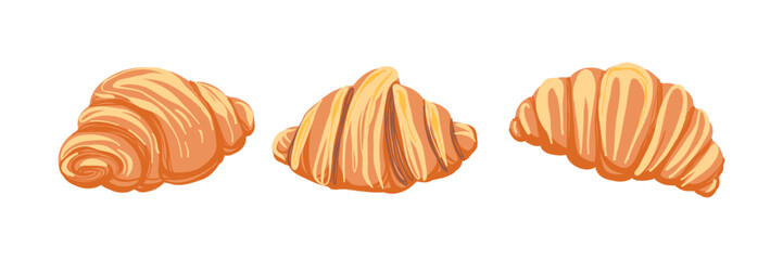 Set of hand drawn croissant. Food, sweets, pastries. Vector illustration in flat style.